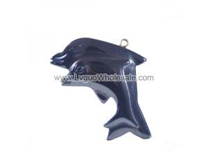 Hematite Double dolphin 35x38mm Pendant